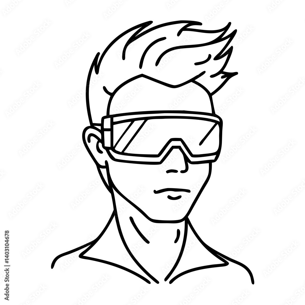 Stylized Male Character Wearing Futuristic Sunglasses Vector Illustration for Graphic Design Stylized Male Character Wearing Futuristic Sunglasses Vector Illustration for Graphic Design