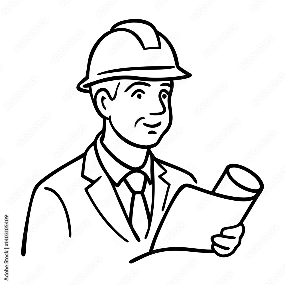Confident Construction Manager Holding Blueprint in Hard Hat Professional Vector Illustration Confident Construction Manager Holding Blueprint in Hard Hat Professional Vector Illustration