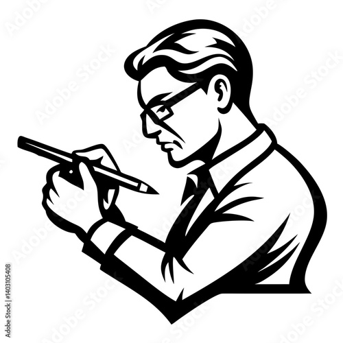 Creative Illustrator Concentrating on Drawing with Pen in Hand for Art Projects