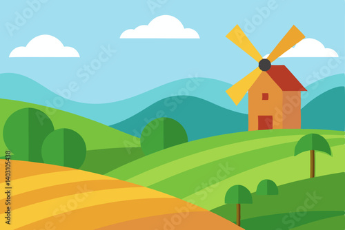 rural landscape with windmill