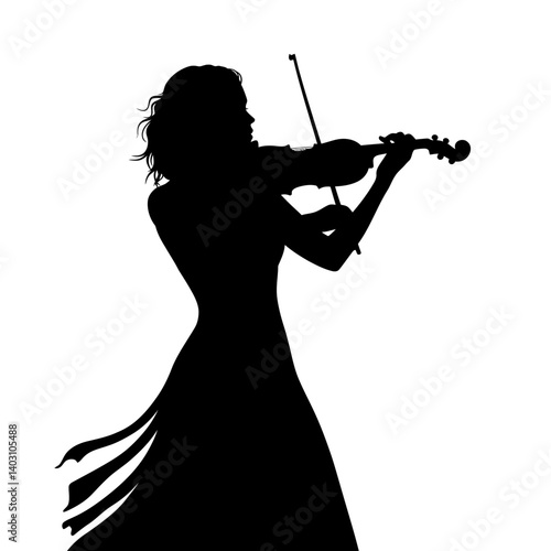 Silhouette of Violinist: A graceful silhouette of a woman playing a violin, her form poised with elegant movement, embodying the artistry and passion of classical music.
