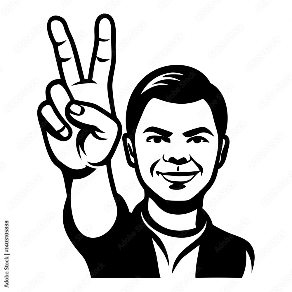 Smiling Man Flashing Peace Sign Vector Graphic for Positive Vibes and Message Design Smiling Man Flashing Peace Sign Vector Graphic for Positive Vibes and Message Design