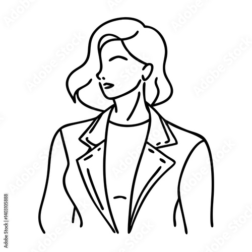 Stylish Woman in Jacket Chic Line Art Representation for Fashion and Modern Design Projects