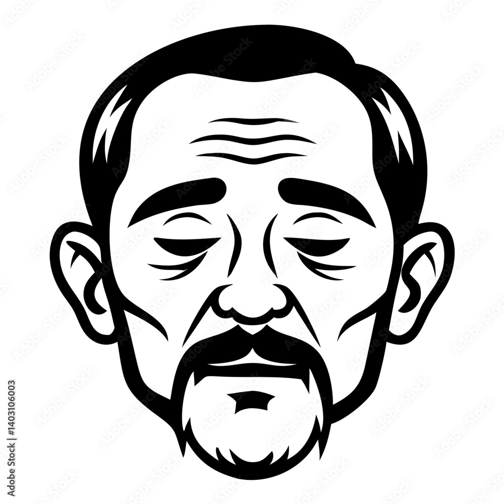 Meditative Asian Man Face Vector Art for Tattoo Designs and Relaxation Themes Meditative Asian Man Face Vector Art for Tattoo Designs and Relaxation Themes