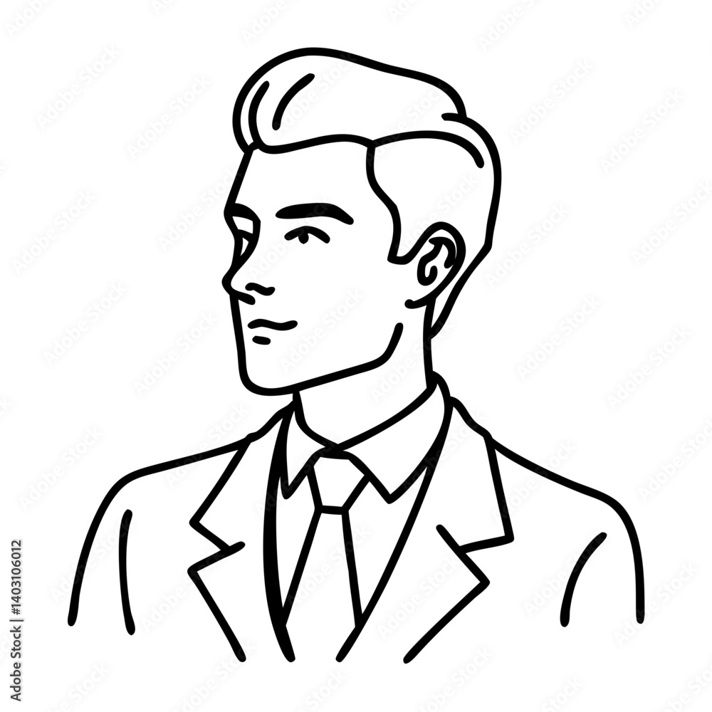 Stylized Line Art Portrait of a Confident Businessman in a Suit Suitable for Coloring Books Stylized Line Art Portrait of a Confident Businessman in a Suit Suitable for Coloring Books