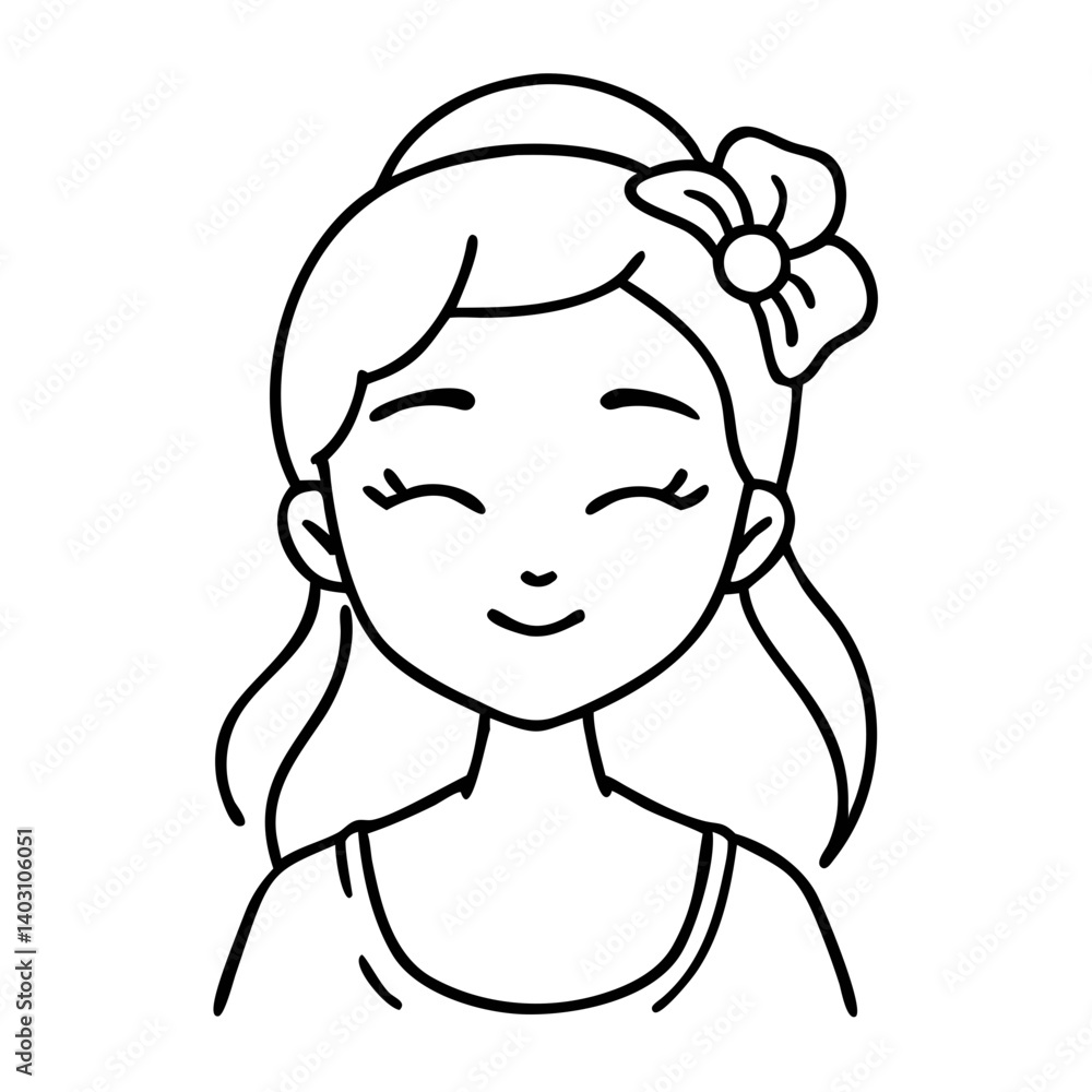 Cute Smiling Girl with Bow Hairstyle Vector Illustration for Coloring Projects and Designs Cute Smiling Girl with Bow Hairstyle Vector Illustration for Coloring Projects and Designs