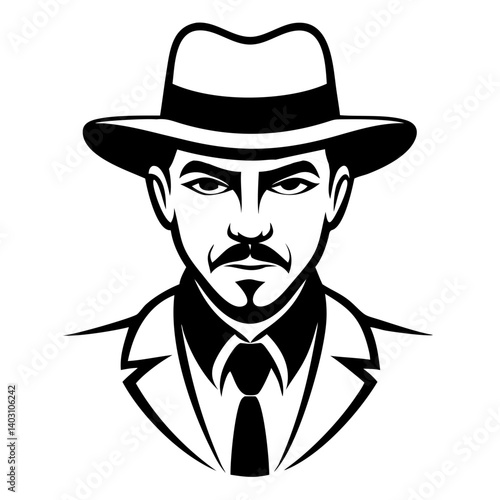 Vintage Gangster Character Illustration for Tattoo Design and Graphic Projects
