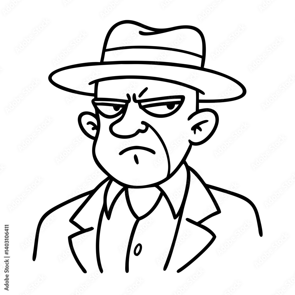 Angry Detective Character Illustration for Comics Tattoos and Coloring Pages Angry Detective Character Illustration for Comics Tattoos and Coloring Pages