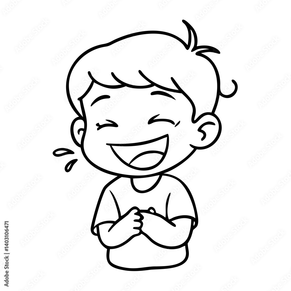 Happy Boy Smiling with Joyful Expression Cartoon Character for Coloring Book Design Happy Boy Smiling with Joyful Expression Cartoon Character for Coloring Book Design