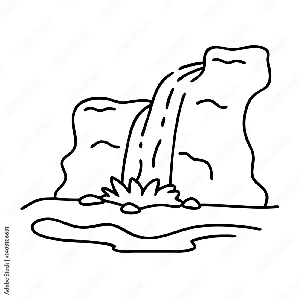 Serene Waterfall Landscape Outline Drawing for Nature Inspired Art and Design Projects Serene Waterfall Landscape Outline Drawing for Nature Inspired Art and Design Projects