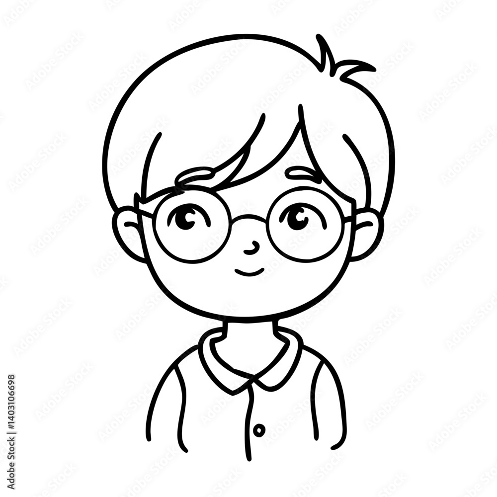 Cute Cartoon Character with Glasses Smiling Vector Art Ideal for Coloring Books and Tattoos Cute Cartoon Character with Glasses Smiling Vector Art Ideal for Coloring Books and Tattoos