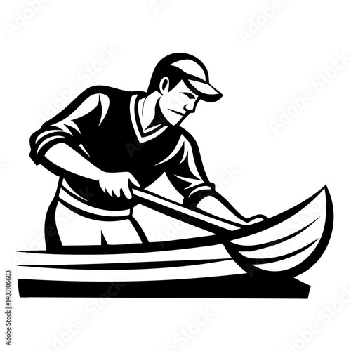 Rowing Man Vintage Style Silhouette for Outdoor Activity Themes