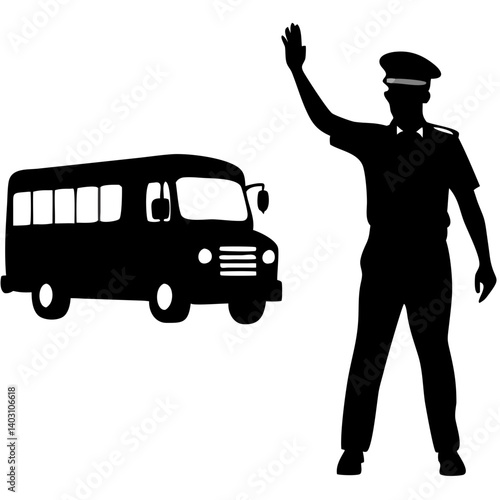 Traffic Officer Signaling Stop to School Bus Vector Illustration for Education and Safety Material