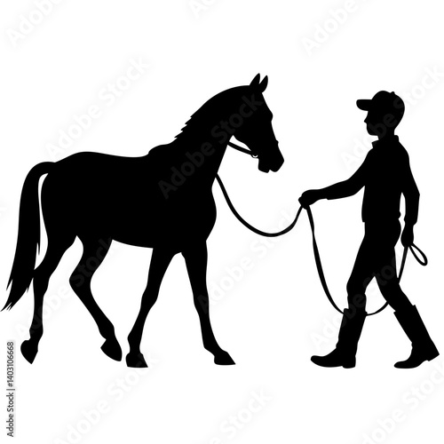 Silhouette of a Person Leading a Horse in Motion Ideal for Illustrations and Designs