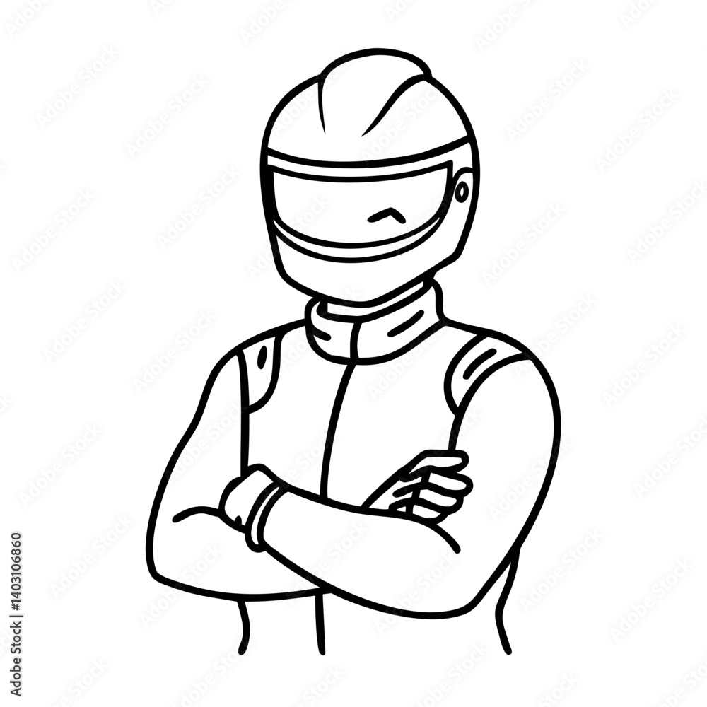 Racing Driver In Helmet Confident Pose Vector Illustration Ideal For Tattoo Designs And Coloring Books Racing Driver In Helmet Confident Pose Vector Illustration Ideal For Tattoo Designs And Coloring Books