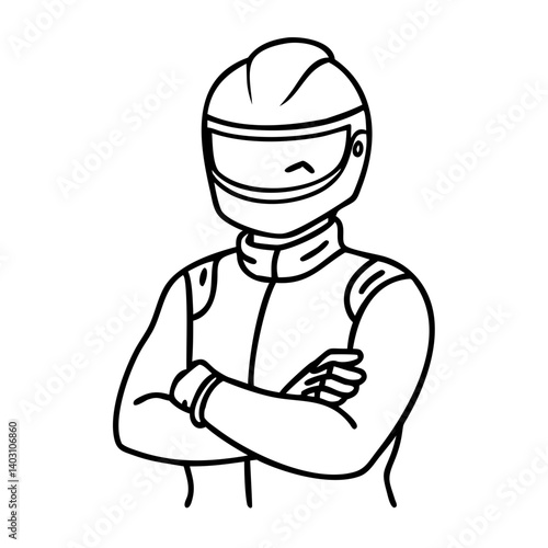 Racing Driver In Helmet Confident Pose Vector Illustration Ideal For Tattoo Designs And Coloring Books