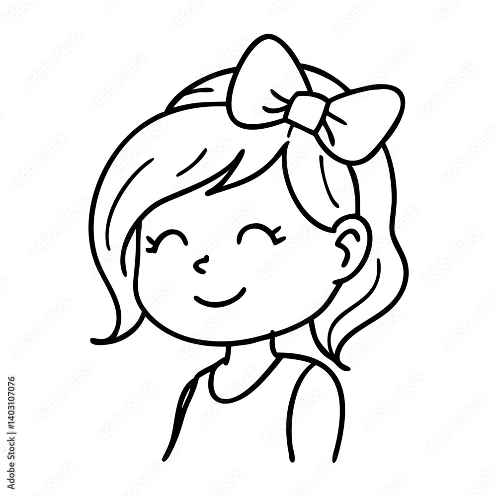 Cute Smiling Girl Character with Bow Hair Accessory for Children's Art Projects and Crafts Cute Smiling Girl Character with Bow Hair Accessory for Children's Art Projects and Crafts