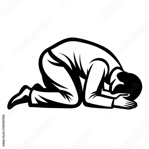 Crouched Figure in Contemplation or Sorrowful Pose for Tattoo Design and Coloring Book