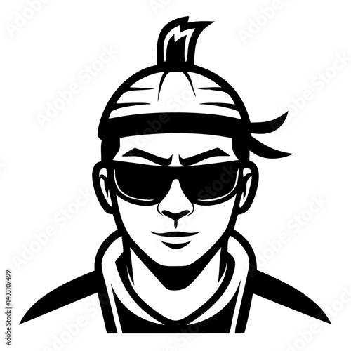 Cool Urban Character with Sunglasses and Headband for Streetwear Design or Tattoo Art