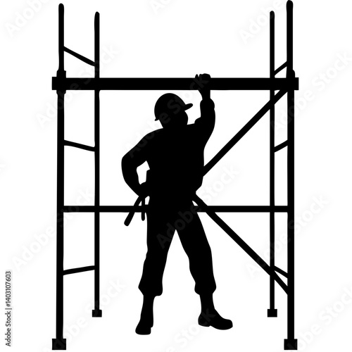 Construction Worker Climbing Scaffolding Vector Silhouette for Safety and Building Projects