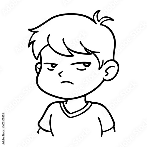 Angry Cartoon Boy Expression Outline for Coloring Activities and Creative Projects