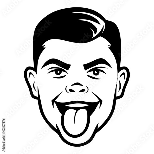 Playful Cartoonish Boy Face Sticking Out Tongue Ideal for Coloring Books and Fun Designs