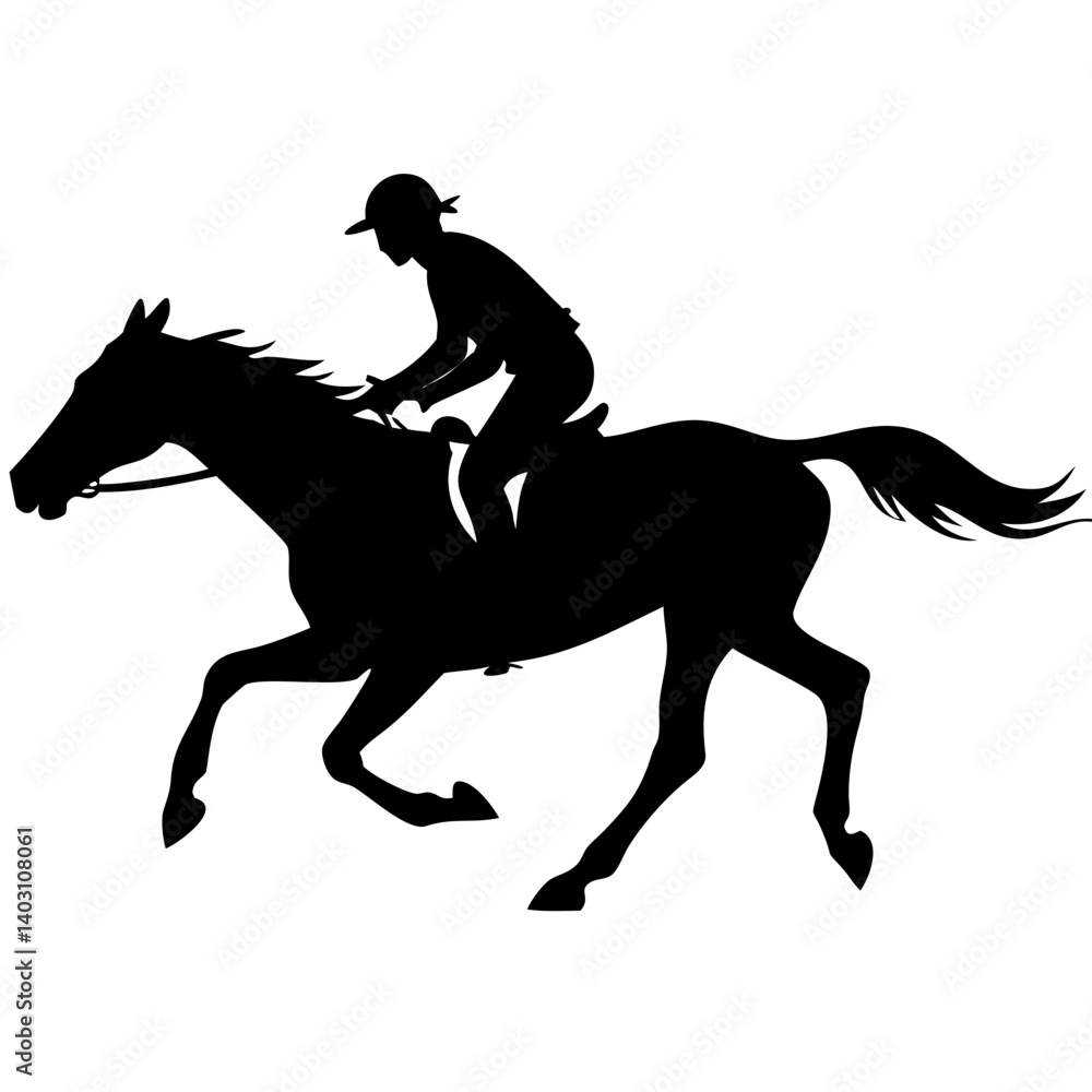 Dynamic Silhouette of Horse and Jockey in Motion Perfect for Equestrian Themes and Designs Dynamic Silhouette of Horse and Jockey in Motion Perfect for Equestrian Themes and Designs