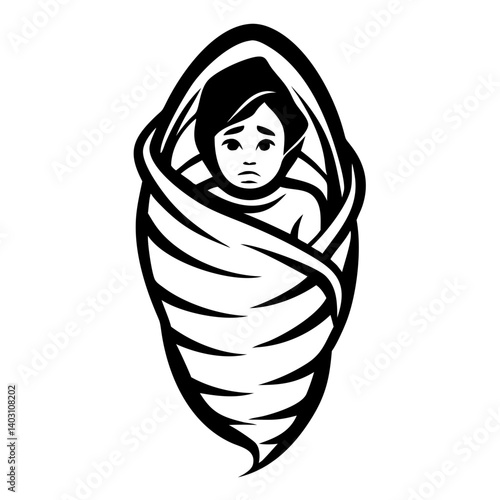 Child in Cocoon Embraced by Swaddling Blanket Symbolizing Protection and Innocence
