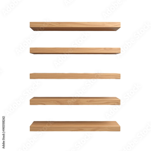 Wood Floating Shelves on Wall, transparent background. Minimalist.