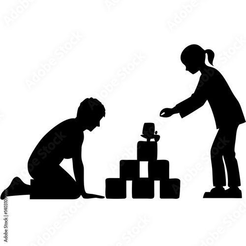 Creative Playful Children Building Blocks Silhouette Ideal for Educational Materials and Designs