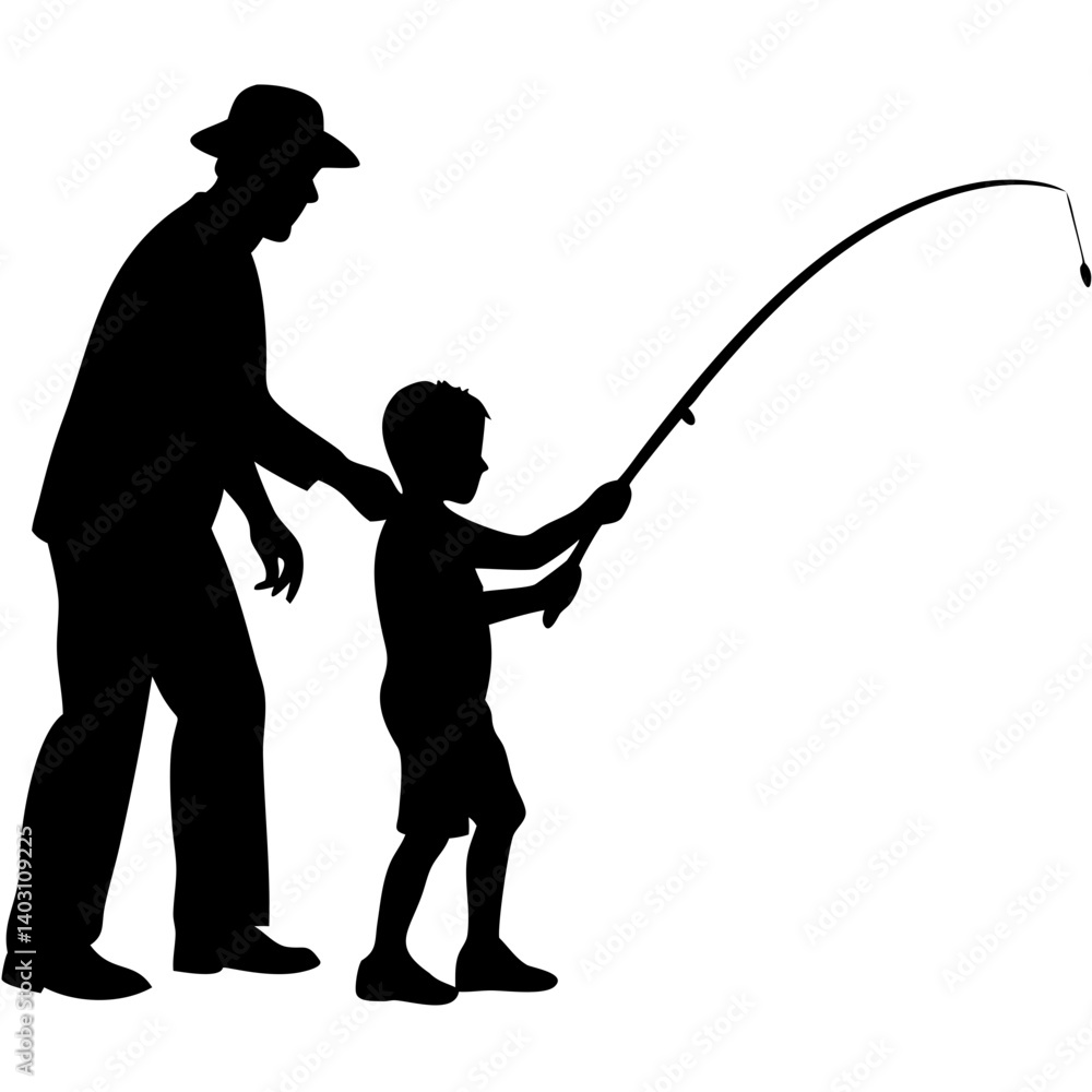Father and Son Fishing Silhouette Illustration for Family Bonding and Outdoor Activities Father and Son Fishing Silhouette Illustration for Family Bonding and Outdoor Activities