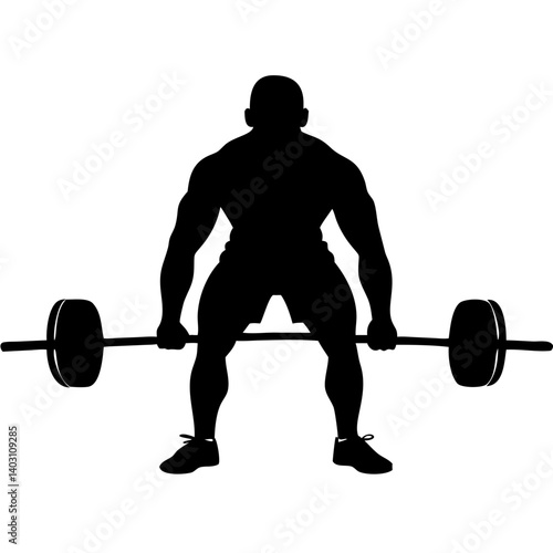 Muscular Silhouette Lifting Barbell Strength Training Fitness Gym Workout Design
