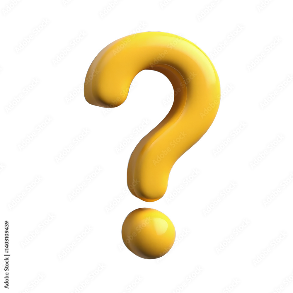 Yellow Question Mark, 3D Render, Transparent Background. Inquiry, Confusion.. Yellow Question Mark, 3D Render, Transparent Background. Inquiry, Confusion..