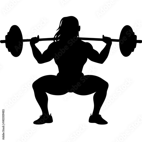 Silhouette of Strong Female Weightlifter Performing Squat Exercise for Fitness and Health