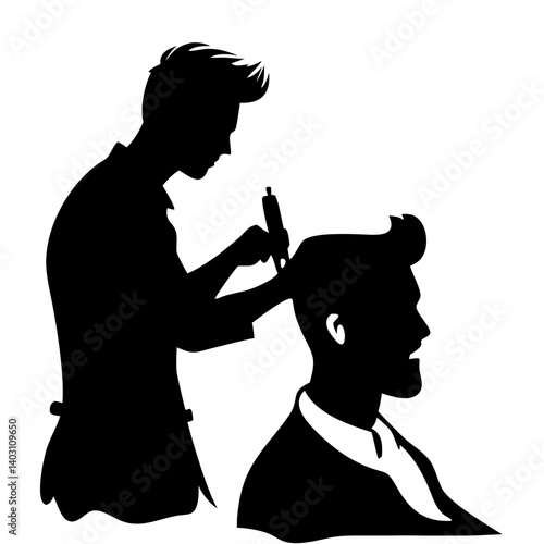 Barber Silhouette Haircutting Scene for Tattoos and Graphic Design Projects