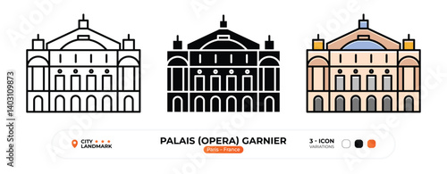 Palais (Opera) Garnier Line Icon. Paris, France, Landmark, Silhouette, Color Vector, Editable Stroke.