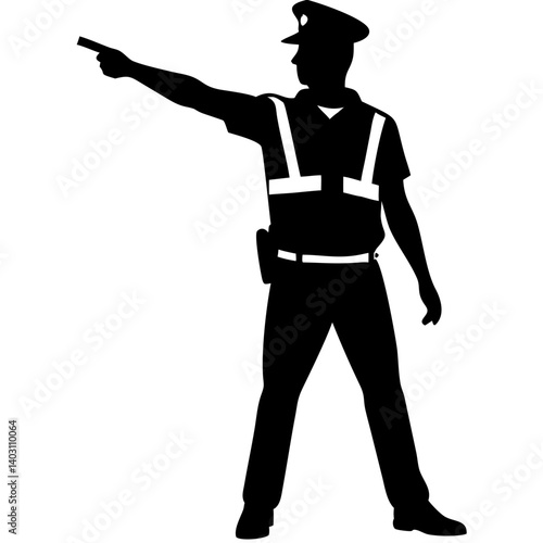 Police Officer Silhouette Directing Traffic Vector Graphic for Law Enforcement Designs