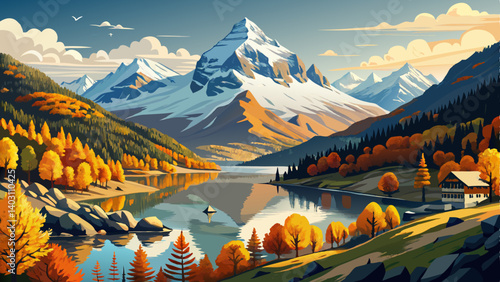 Autumn approaching at Lake Sils near St.Moritz in Engadine, where Piz la Margna is already covered in snow, Graubunden, Swiss Alps