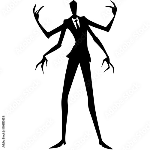 Sinister Tall Shadowy Figure in Business Suit with Long Spindly Arms and Eerie Presence