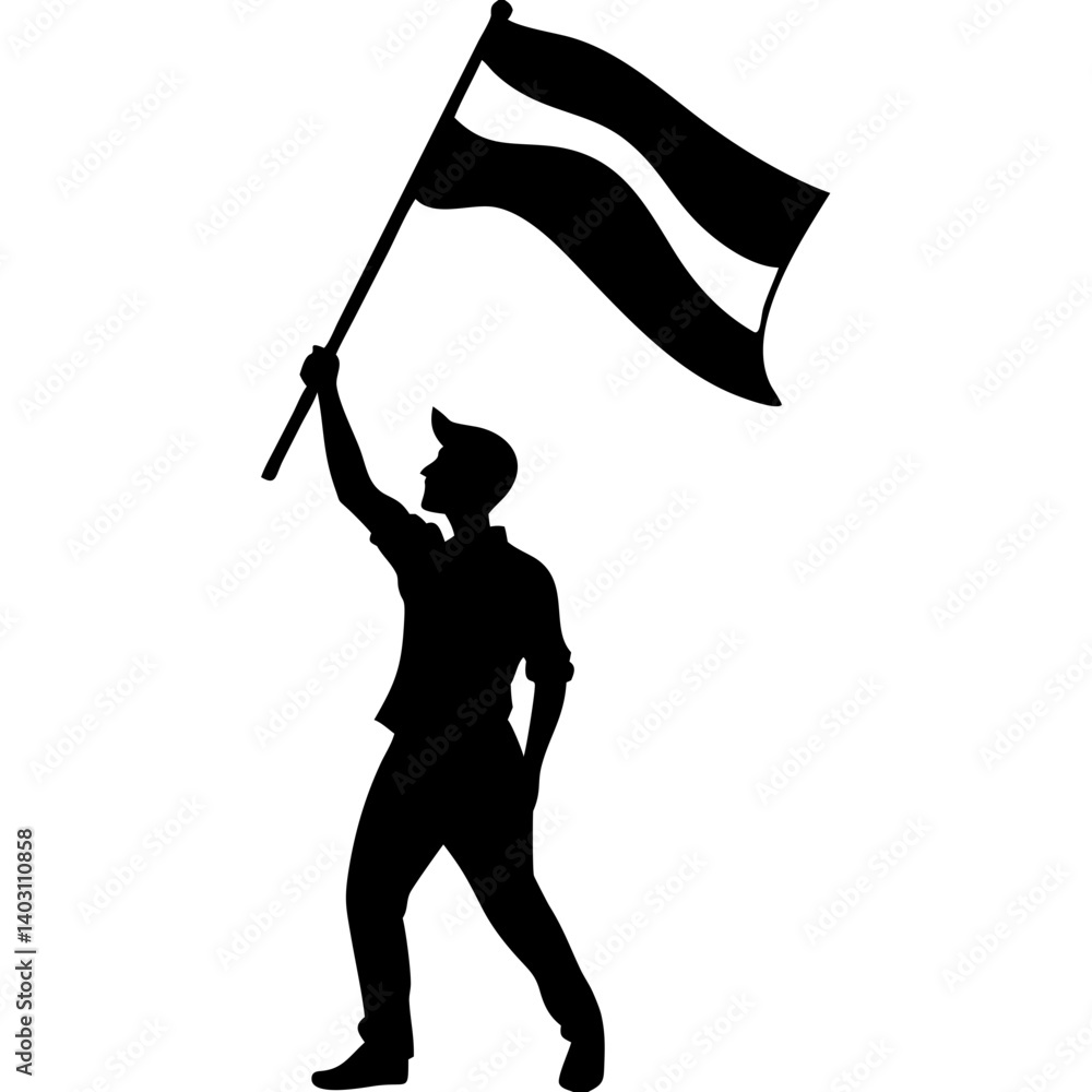 Man Holding Flag in Victory Pose Symbolizing Freedom and Celebration for Art Projects Man Holding Flag in Victory Pose Symbolizing Freedom and Celebration for Art Projects