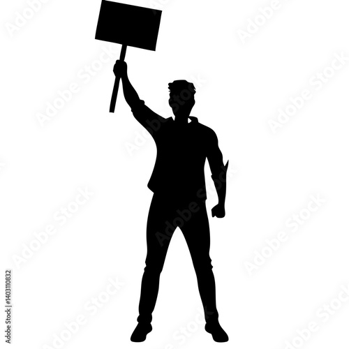 Protest Leader Silhouette Holding Sign Expressing Dissent for Activism Designs