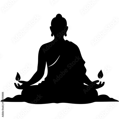 Meditating Buddha Silhouette Design for Spiritual Art Yoga Tattoo and Coloring Pages