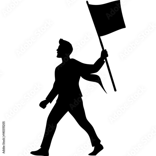 Silhouetted Man Walking with Flag Representation of Freedom and Activism Design Element