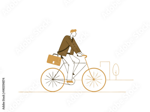 Commuting to work on a bicycle: An illustration of a professional cycling through the city. Showcasing a sustainable and healthy lifestyle. 