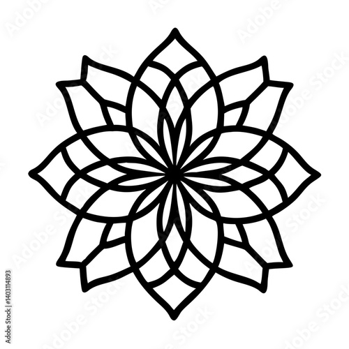 Geometric flower vector illustration for coloring pages and artistic projects graphic element isolated on white, mandala vector design