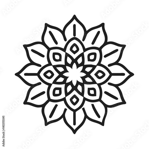 Floral blossom vector illustration, intricate flower graphic, symmetrical bloom art, blossom drawing, flower motif, mandala vector design