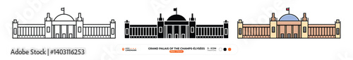 Grand Palais of the Champs,Élysées Line Icon. Paris, France, Landmark, Silhouette, Color Vector, Editable Stroke.
