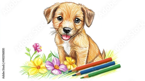 golden retriever puppy with flower