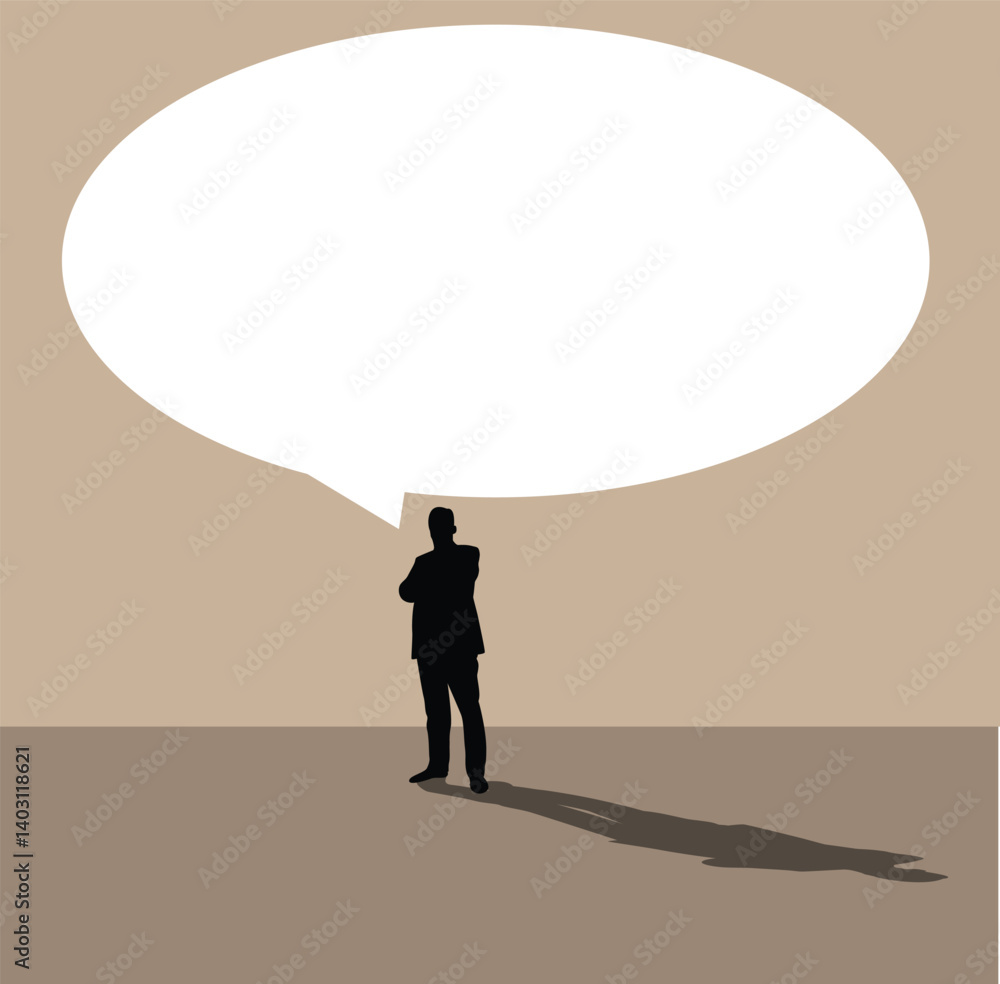 Obraz premium Successful Business Man with Speech Bubble and Shadow Silhouette. Success at work, thinking and announcement page vector art