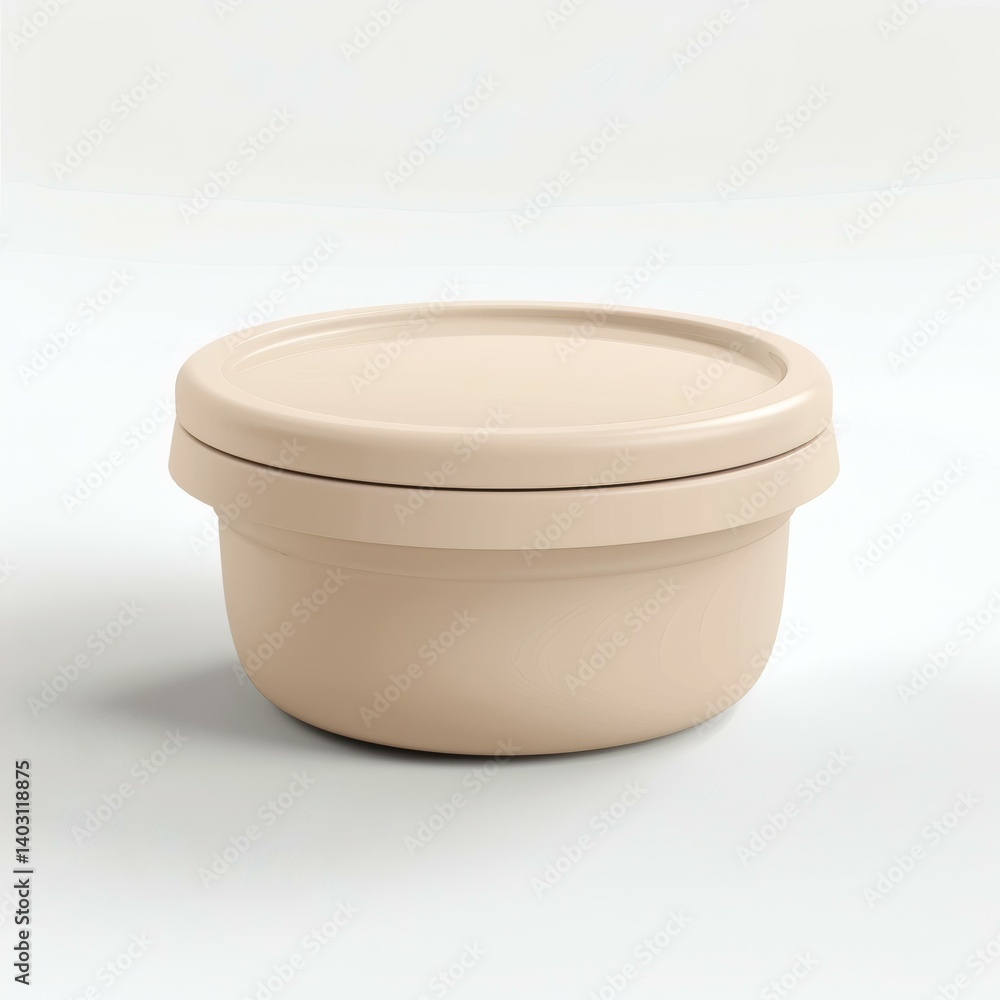 Stackable silicone food container in a light pastel beige color with lid, perfect for kitchen organization and storage Stackable silicone food container in a light pastel beige color with lid, perfect for kitchen organization and storage